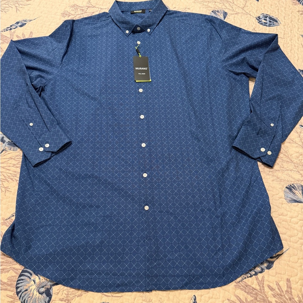 Murano Blue Men’s 3XT Diamond Pattern Button‎ Down Shirt NEW